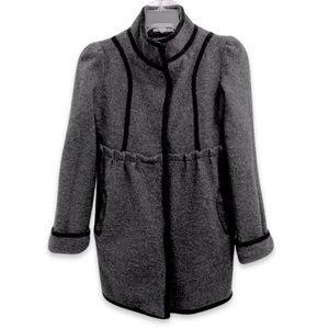 Urban Outfitters Empire Waist Ruffle Trim/Black Edging Snap Up Sweater Coat